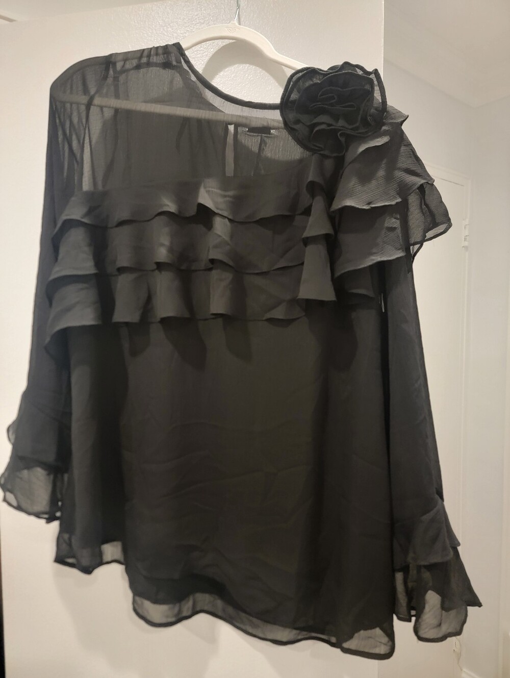 City Chic - Black Ruffled Chiffon Women's Blouse